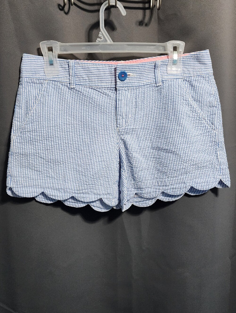 Lilly Pulitzer Seersucker Buttercup Scalloped Shorts Size 2 Blue White Striped